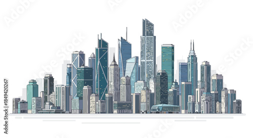 Dynamic urban architectural expanse with a contemporary collection of towering structures defining a modern metropolitan landscape, showcasing