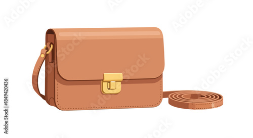 Elegant Brown Handbag with Golden Clasp and Coiled Strap Vector Illustration for Fashion Appeal