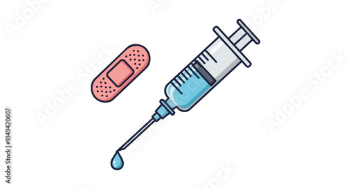 Essential Medical Tools Illustration: Syringe and Bandage for Healthcare and Wellness Programs