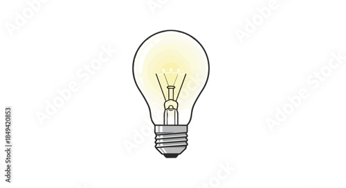 A glowing incandescent bulb on a white backdrop, symbolizing innovative concepts and creative energy. It represents new ideas and intellectual