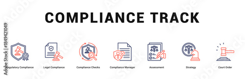 Compliance Track Modern and clean web banner illustration featuring thematic icons for visual communication