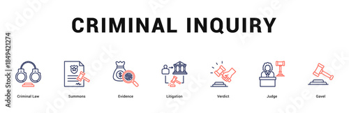 Criminal Inquiry Modern and clean web banner illustration featuring thematic icons for visual communication