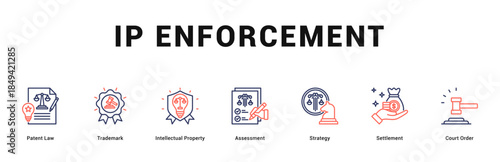 IP Enforcement Modern and clean web banner illustration featuring thematic icons for visual communication