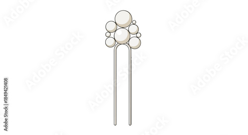 Elegant pearl cluster hair ornament illustration featuring varied sized luminous spheres atop a slender dual-pronged metallic pin design crafted for