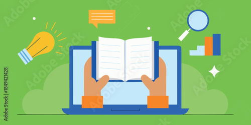 Learning and discovery through technology an open book on a laptop screen