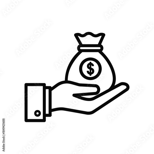 A hand holding a money bag with a dollar sign on it, symbolizing financial transactions and wealth management