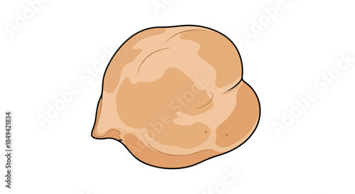 A detailed stylized illustration of a single plump chickpea, showcasing its distinct shape and earthy tones against a pure white background for