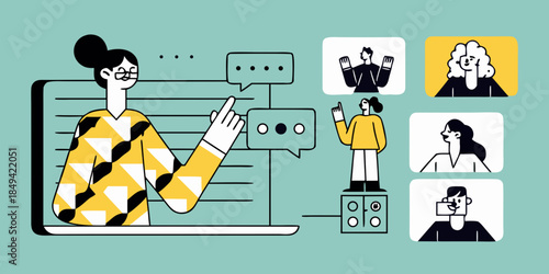 Woman participating in a virtual meeting on a digital device screen