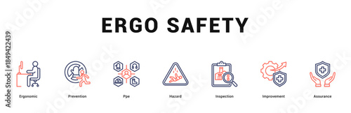 Ergo Safety Modern and clean web banner illustration featuring thematic icons for visual communication