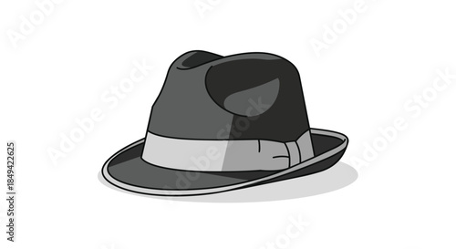 Stylized grey fedora hat illustration showcasing classic design and timeless fashion appeal