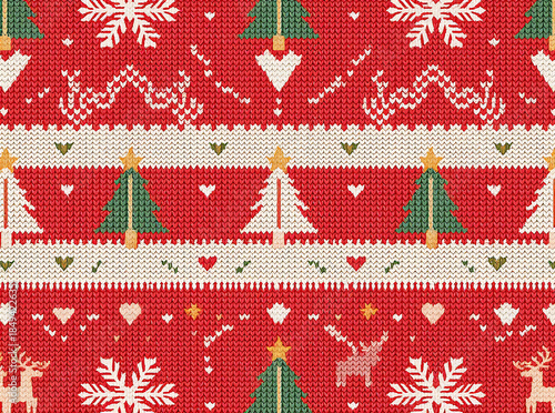 Cozy Knitted Christmas Seamless Pattern with Winter Holiday Motifs
