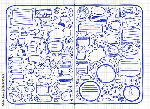Blue Ink Scribble Planner Template with Hand-Drawn Infographic Elements
