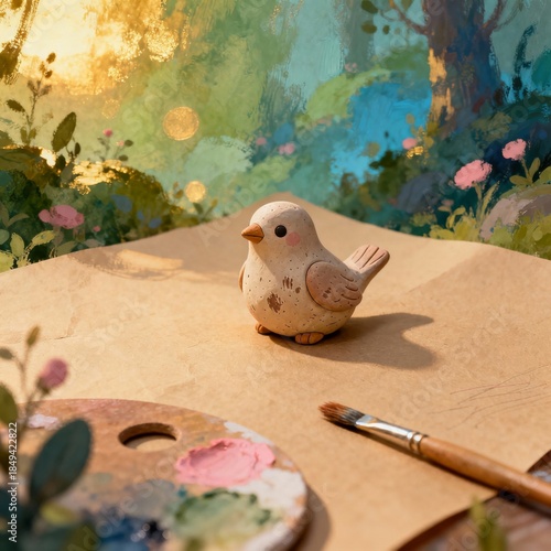 Nature's Palette: Paint Your Creativity with Colors of Flowers and Birds Using Brush and Wood in Stunning Art