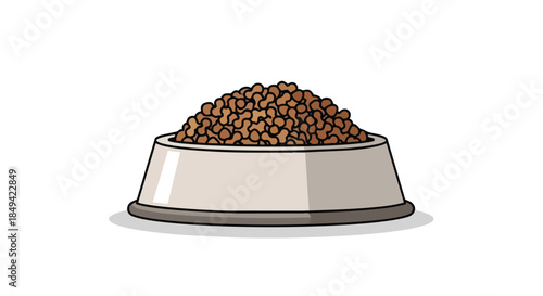 Wholesome Portion of Dry Kibble in a Classic Pet Feeding Dish Illustration