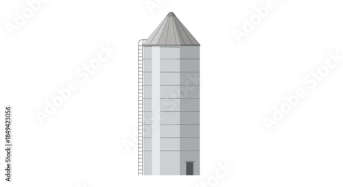 Vector depiction of a tall gray agricultural grain silo with a pointed roof and side ladder a crucial symbol for modern farming storage and rural