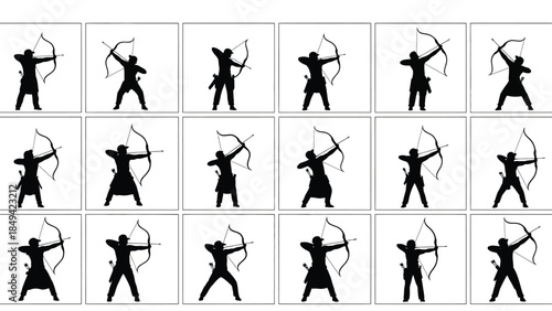 Collection of silhouettes of archers in various poses