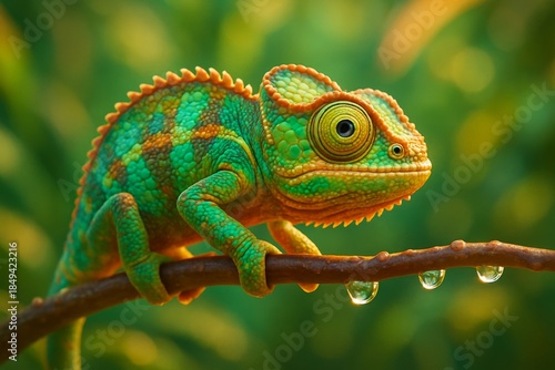 Discover the Vibrant Habitat of the Colorful Chameleon: Exploring the Details of this Green Reptile and Its Branches in Nature