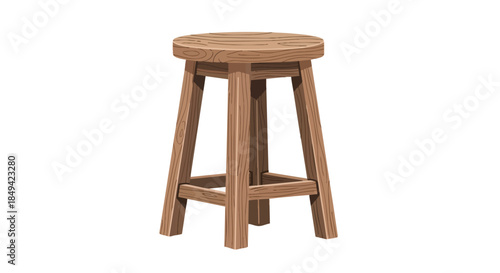 Classic wooden stool illustration with natural grain texture, ideal for rustic decor and home interiors