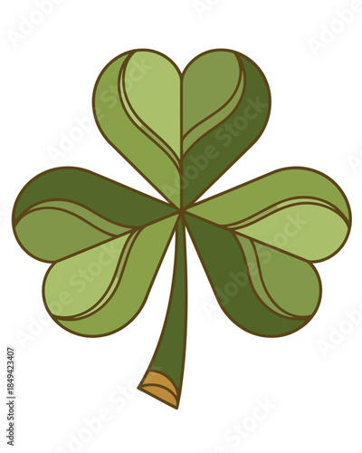 Beautifully rendered vector illustration of a three-leaf clover in varied green shades, symbolizing good luck, natural growth, and the essence of traditional Celtic design