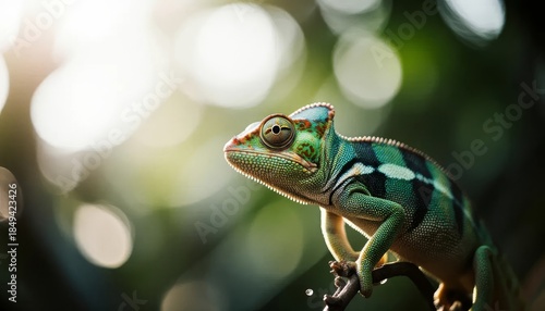 Close-Up of a Vibrant Green Chameleon: Nature's Colorful Amphibian Showcasing Stunning Wildlife Textures