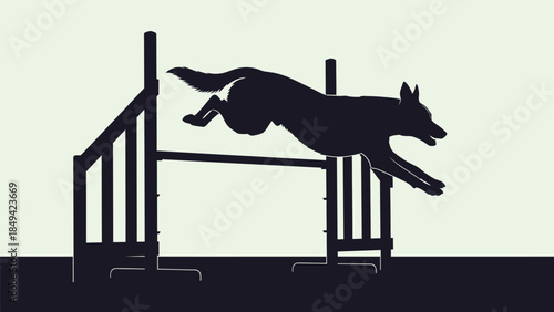 Dog jumping over hurdle in agility competition