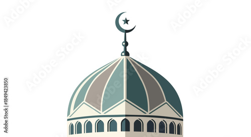 Stylized illustration of a tranquil mosque dome, adorned with the iconic crescent moon and star, symbolizing profound Islamic faith, culture, and