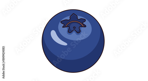 A beautifully crafted vector illustration featuring a single vibrant blueberry rendered in rich hues of blue with a characteristic calyx and subtle