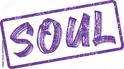 Expressive purple SOUL stamp with grunge texture for spiritual meaning and profound personal connection