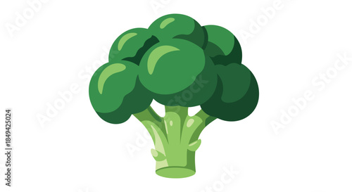 A vibrant green broccoli floret depicted in a clean, isolated graphic illustration, emphasizing healthy eating and fresh vegetable produce for