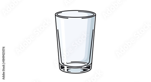 Simple empty transparent drinking glass cartoon illustration with clean lines.