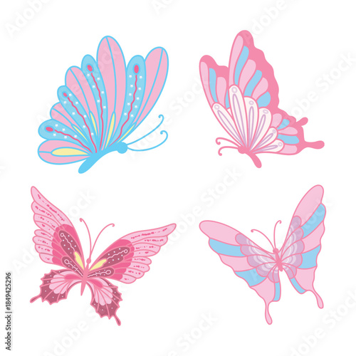 Pink and Blue Butterfly Illustration Set