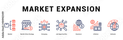 Market Expansion Modern and clean web banner illustration featuring thematic icons for visual communication