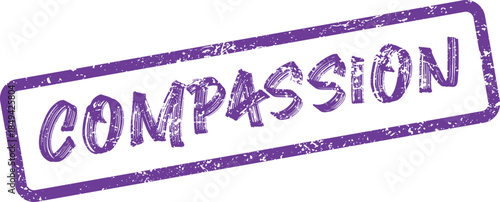 Purple distressed rubber stamp effect displaying the word Compassion for empathy and kindness