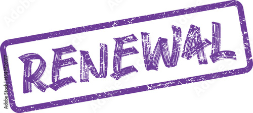 Purple grunge stamp with the word Renewal symbolizing fresh starts and positive transformations