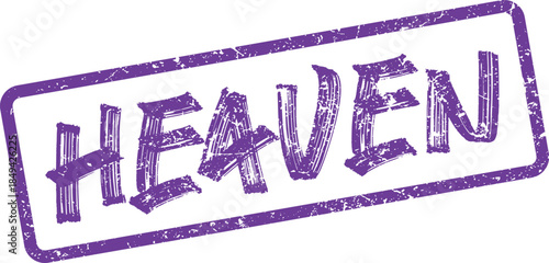 Sacred distressed purple rectangular stamp revealing the holy word Heaven with divine significance