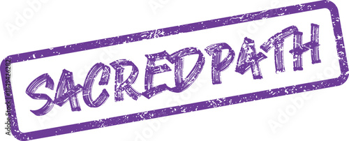 Sacredpath word textured purple rubber stamp graphic for spiritual journey concept