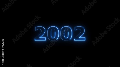 2002 number neon text animation. Glowing neon blue number text new year background 4k video.