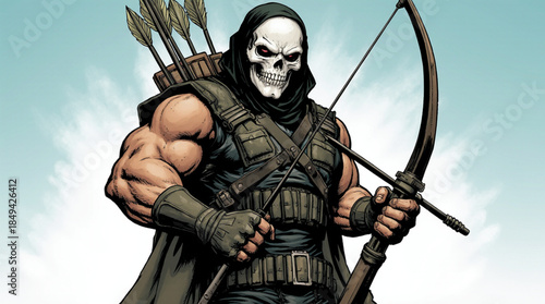 The formidable skull-faced archer with a deadly bow and quiver full of arrows prepares for battle