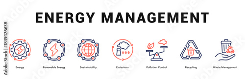 Energy Management Modern and clean web banner illustration featuring thematic icons for visual communication