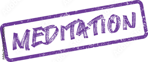 Textured purple MEDITATION stamp mark promoting mindfulness tranquility and inner peace