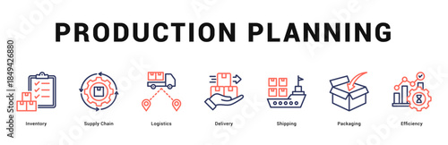 Production Planning Modern and clean web banner illustration featuring thematic icons for visual communication