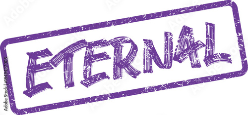 Textured Purple Rubber Stamp Impression of the Word Eternal on a White Surface