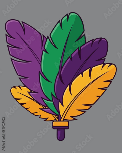 Colorful illustration of decorative plumes in vibrant purple, green, and gold, representing festivity, celebration, and tradition for cultural event designs