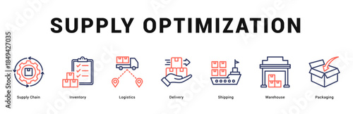 Supply Optimization Modern and clean web banner illustration featuring thematic icons for visual communication