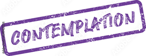 Thoughtful Contemplation Word Stamped in Distressed Purple Ink Effect on White