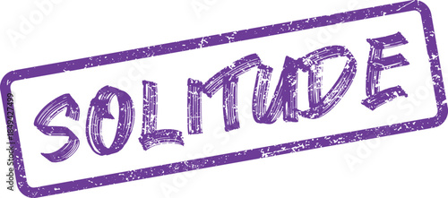 Vibrant purple SOLITUDE stamp with textured effect conveying peaceful introspection and individual quiet time