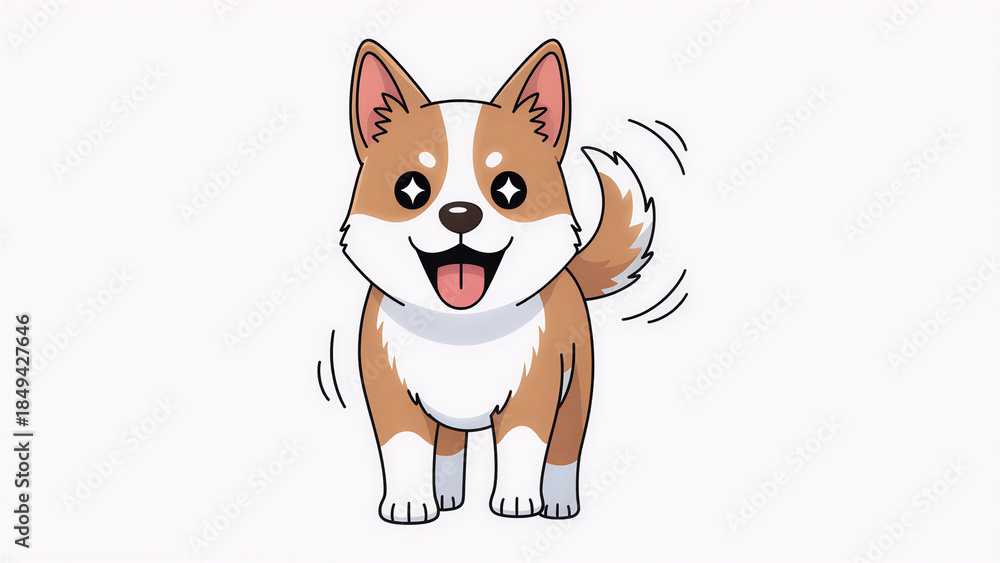 Fototapeta premium A cheerful cartoon dog wagging its tail with a friendly expression, symbolizing joy, loyalty, and playful pet illustration.