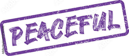 A purple distressed rubber stamp clearly displays the significant word Peaceful with grunge texture