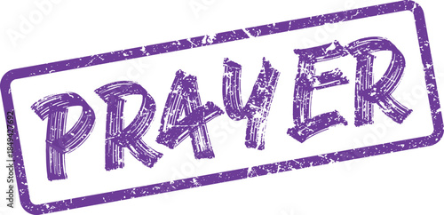 A purple distressed rubber stamp clearly displays the significant word Prayer with grunge texture