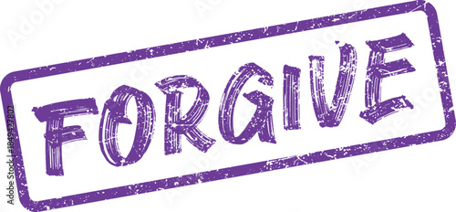 Authentic distressed purple grunge rubber stamp displaying the important word Forgive and absolution
